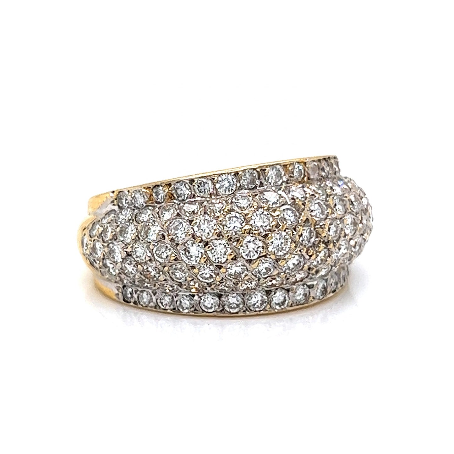 Pave Diamond Flat Edge Dome Ring in 18k Yellow & White Gold