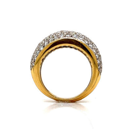 Pave Diamond Flat Edge Dome Ring in 18k Yellow & White Gold