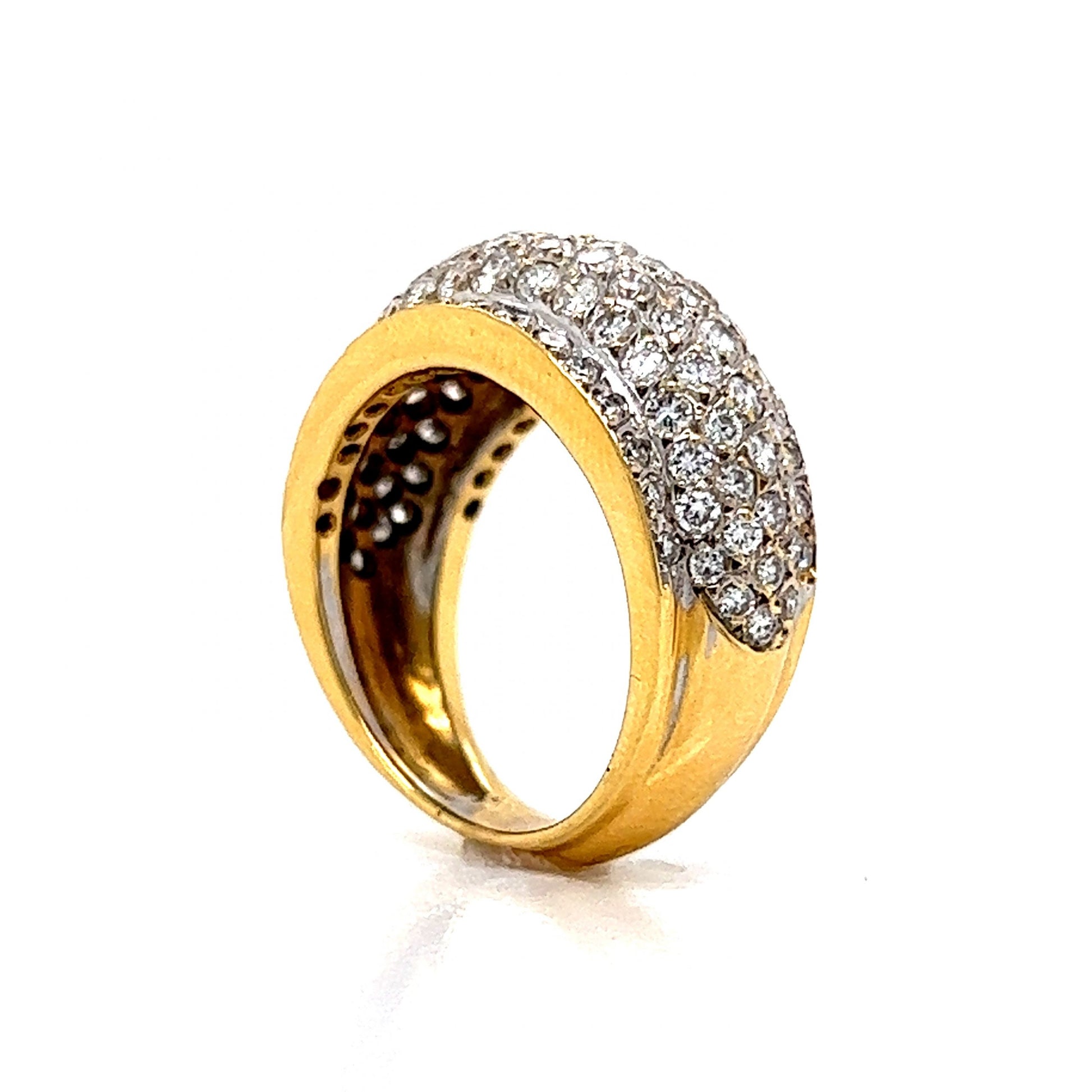 Pave Diamond Flat Edge Dome Ring in 18k Yellow & White Gold