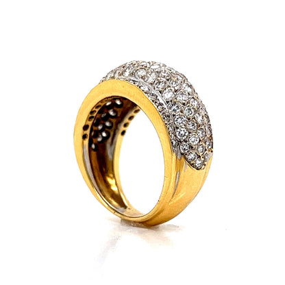 Pave Diamond Flat Edge Dome Ring in 18k Yellow & White Gold