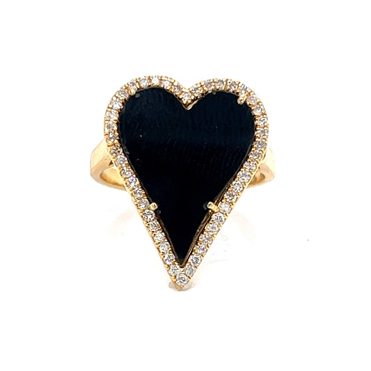 Heart Shaped Onyx & Diamond Cocktail Ring in 14k Yellow Gold