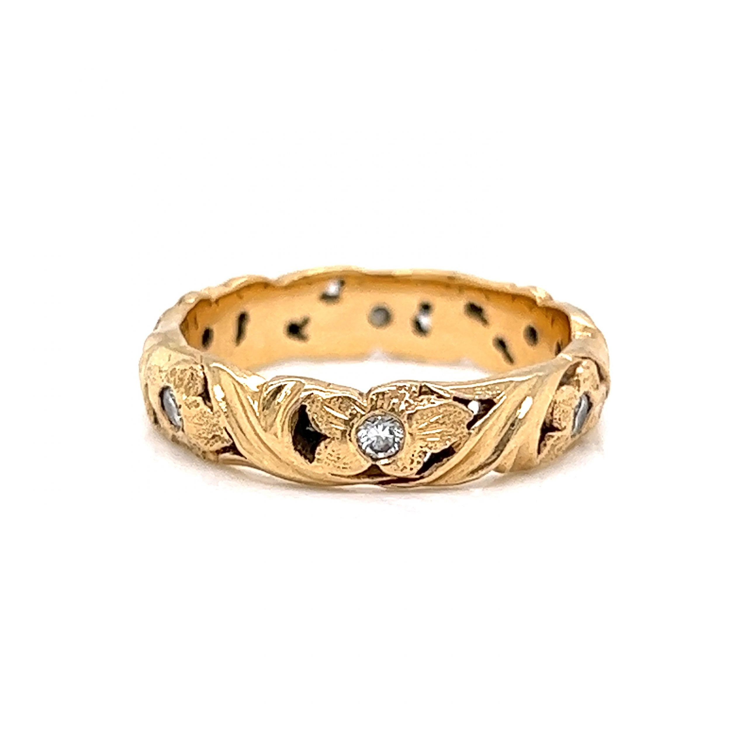 Vintage Floral Diamond Eternity Wedding Band in 18k Yellow Gold ...