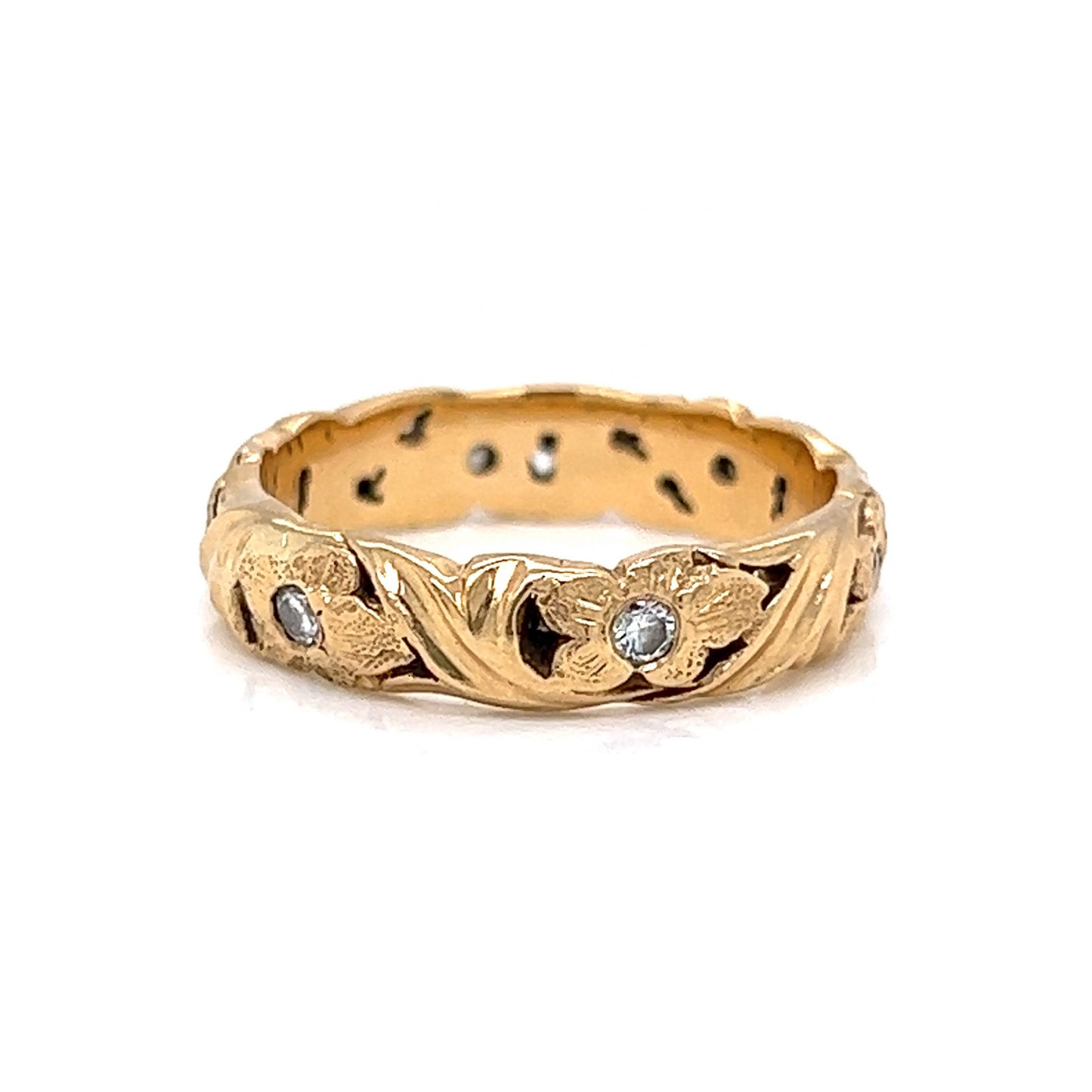 Vintage Floral Diamond Eternity Wedding Band in 18k Yellow Gold