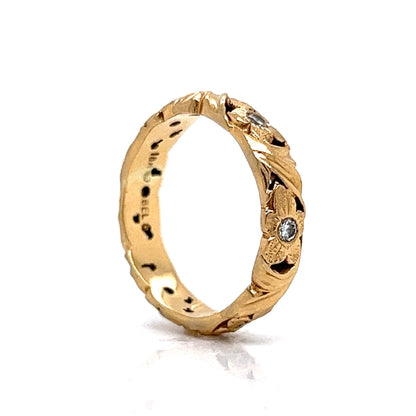 Vintage Floral Diamond Eternity Wedding Band in 18k Yellow Gold