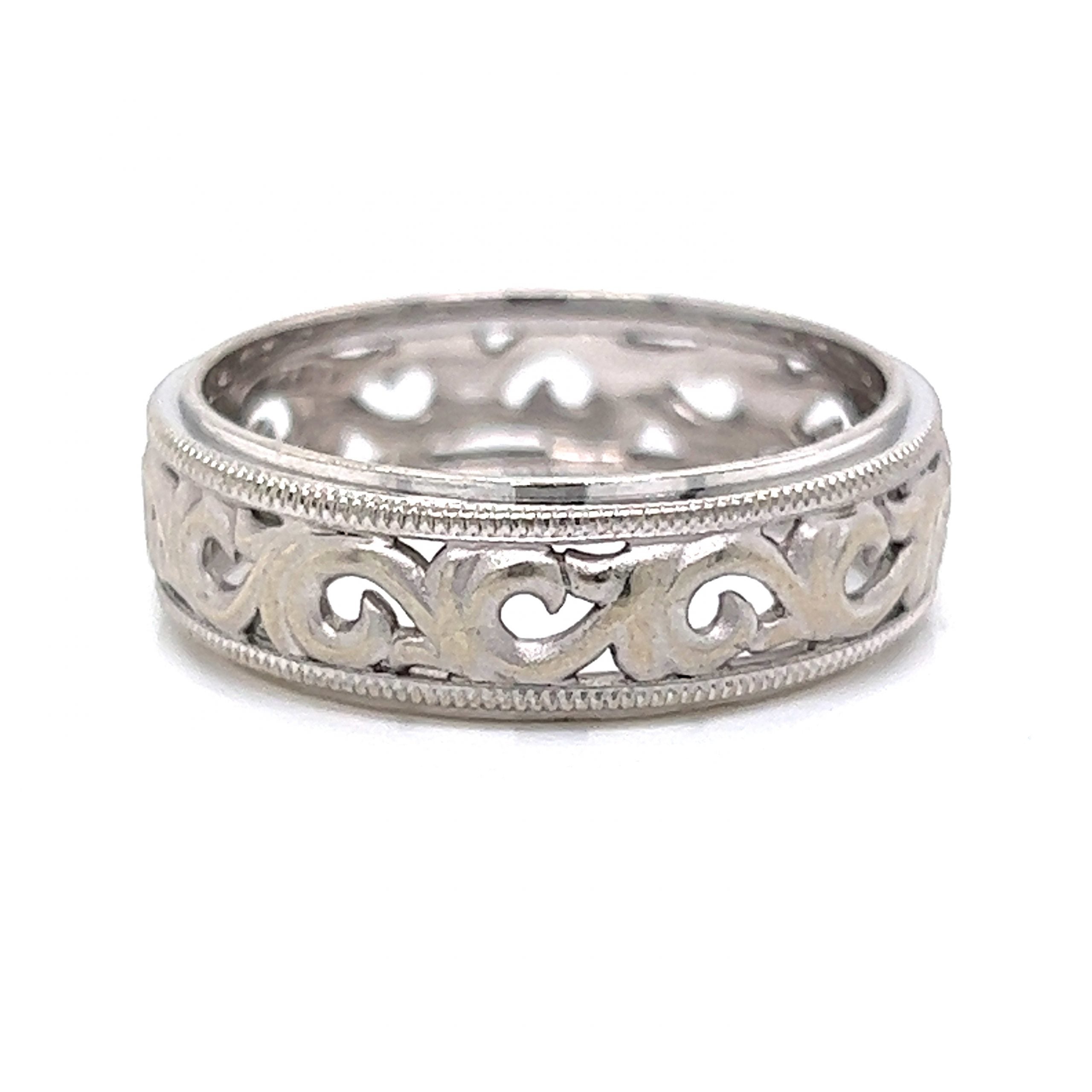 Men's Filigree Engraved Wedding Band in 14k White Gold – Filigree Jewelers Men's Filigree Engraved Wedding Band in 14k White Gold – Filigree Jewelers