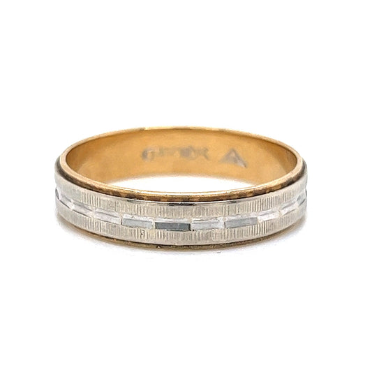 Vintage Men's Two-Tone Textured Wedding Band in 14k Gold