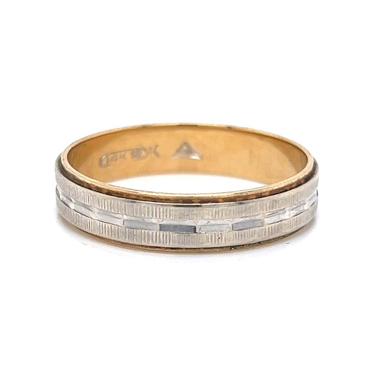 Vintage Men's Two-Tone Textured Wedding Band in 14k Gold