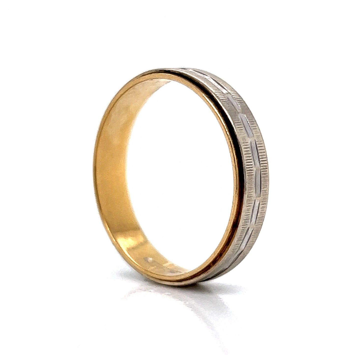 Vintage Men's Two-Tone Textured Wedding Band in 14k Gold