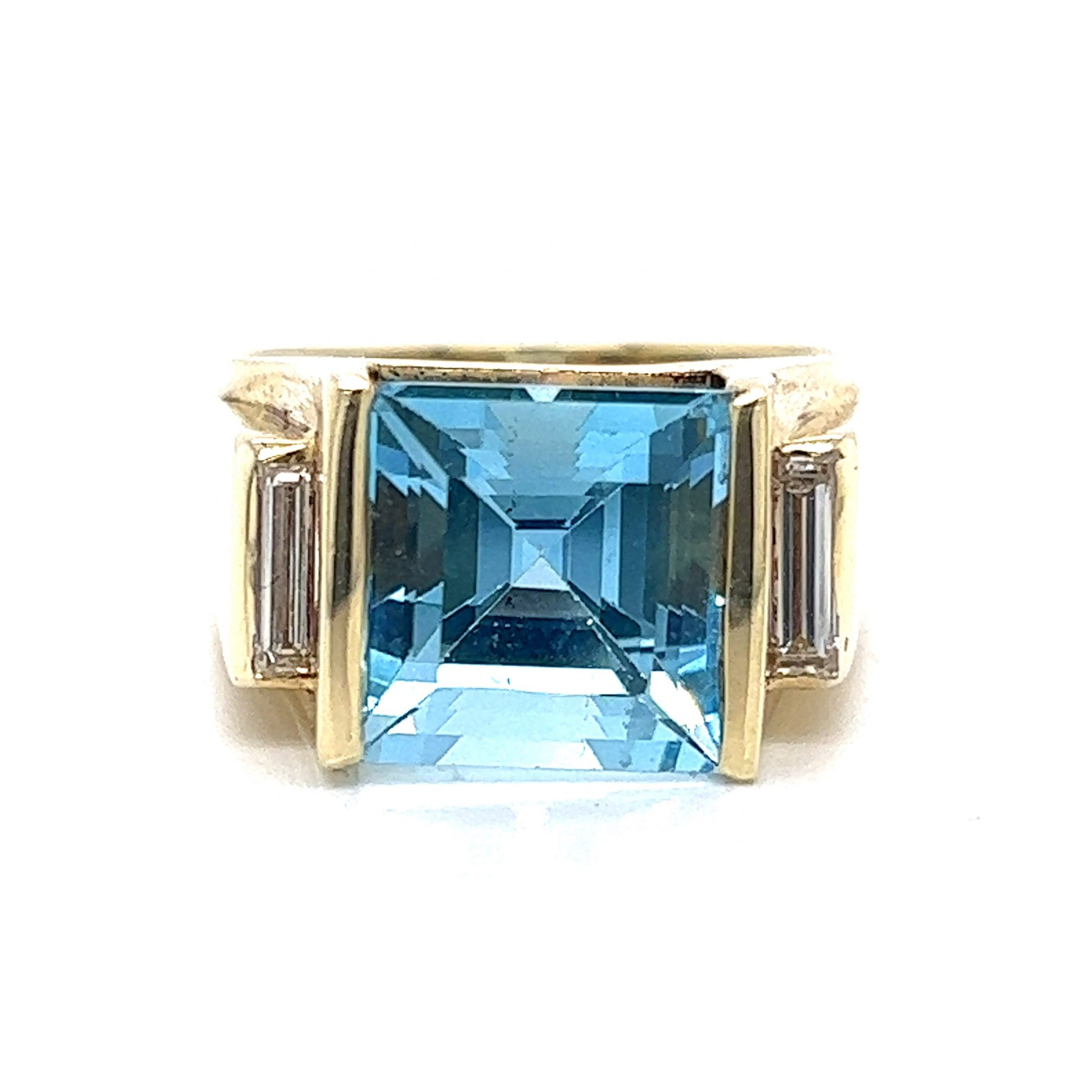Square Cut Blue Topaz Cocktail Ring in 14k Yellow Gold – Filigree