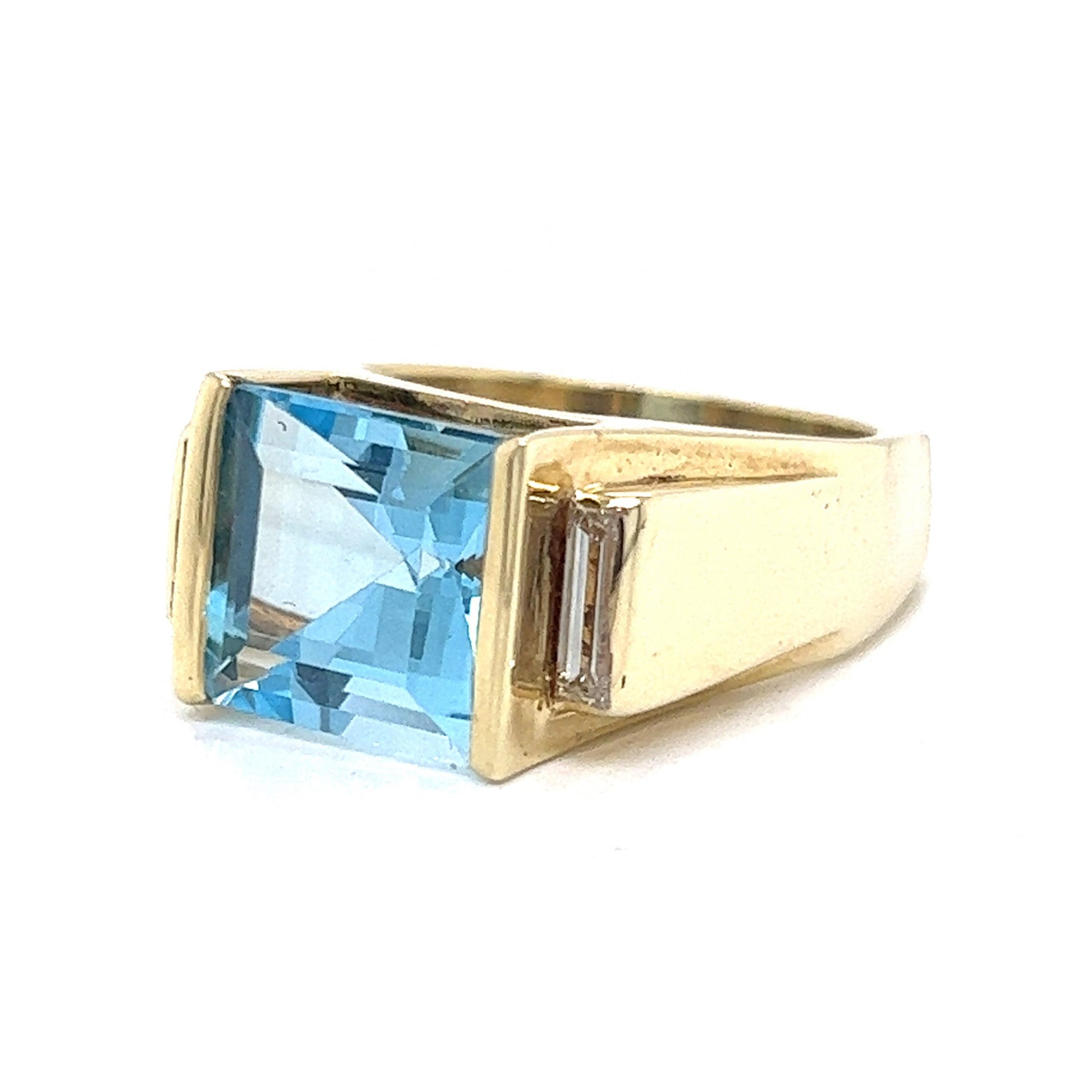 Square Cut Blue Topaz Cocktail Ring in 14k Yellow Gold