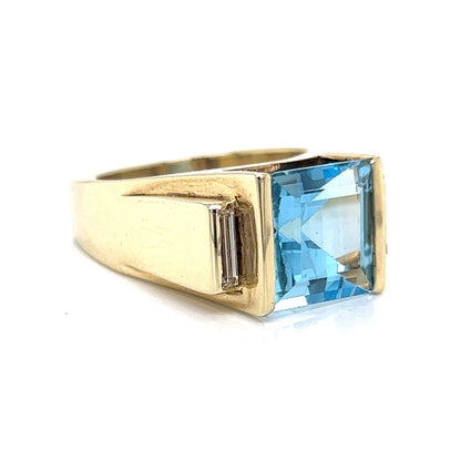 Square Cut Blue Topaz Cocktail Ring in 14k Yellow Gold