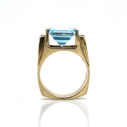 Square Cut Blue Topaz Cocktail Ring in 14k Yellow Gold