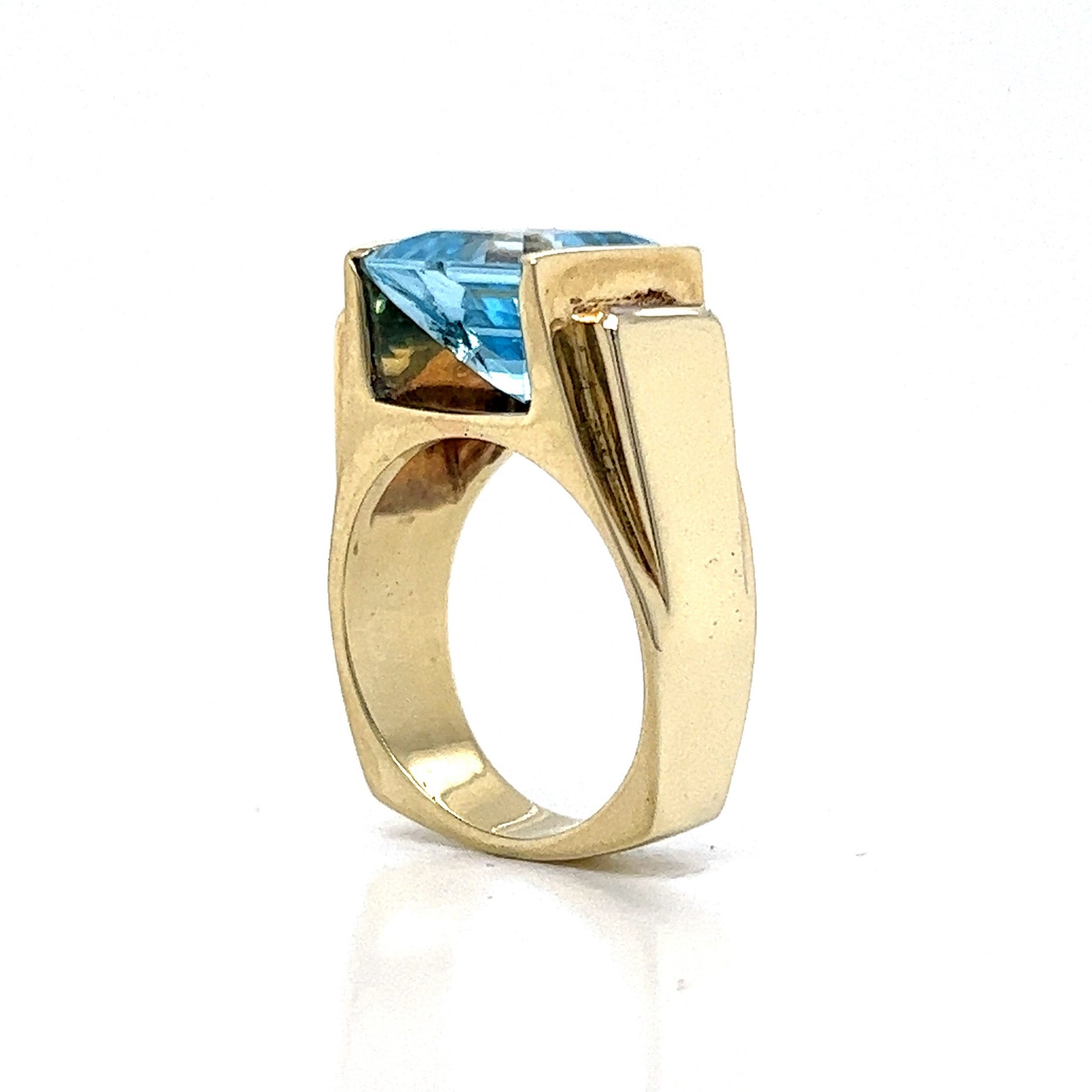 Square Cut Blue Topaz Cocktail Ring in 14k Yellow Gold