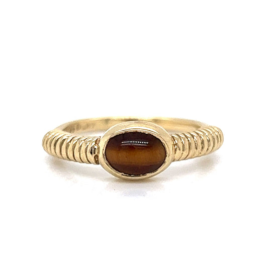 Oval Tiger's Eye Stacking Ring in 14k Yellow Gold