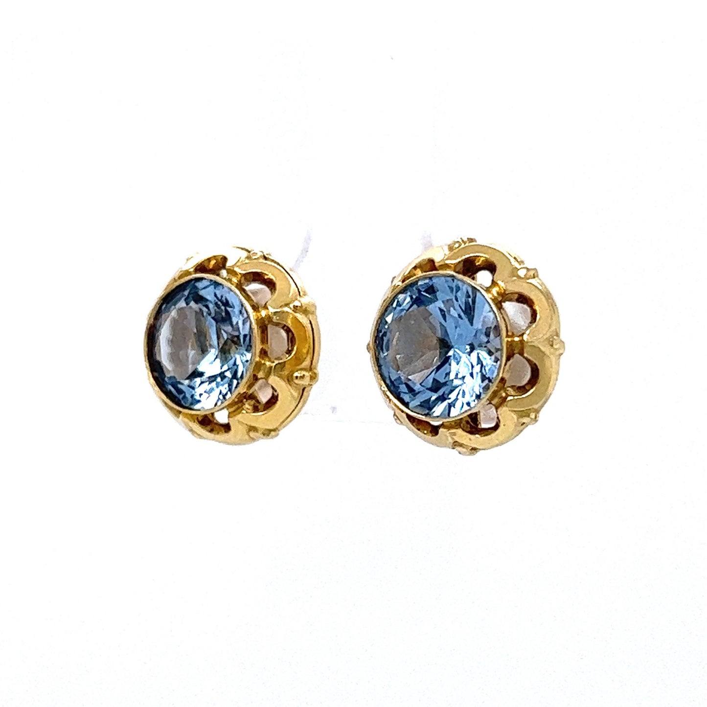 14K yellow gold earrings - sun, shiny zircon in the middle