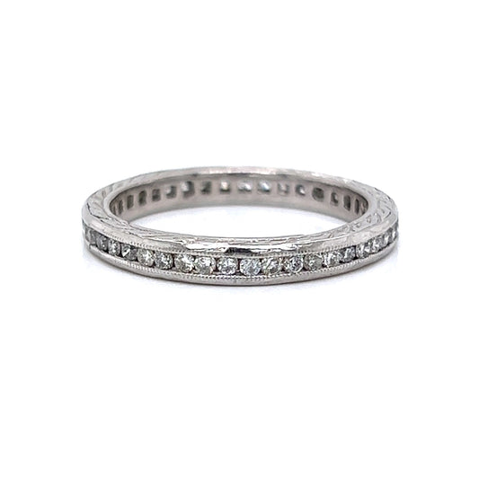 .35 Diamond Eternity Engraved Wedding Band in Platinum