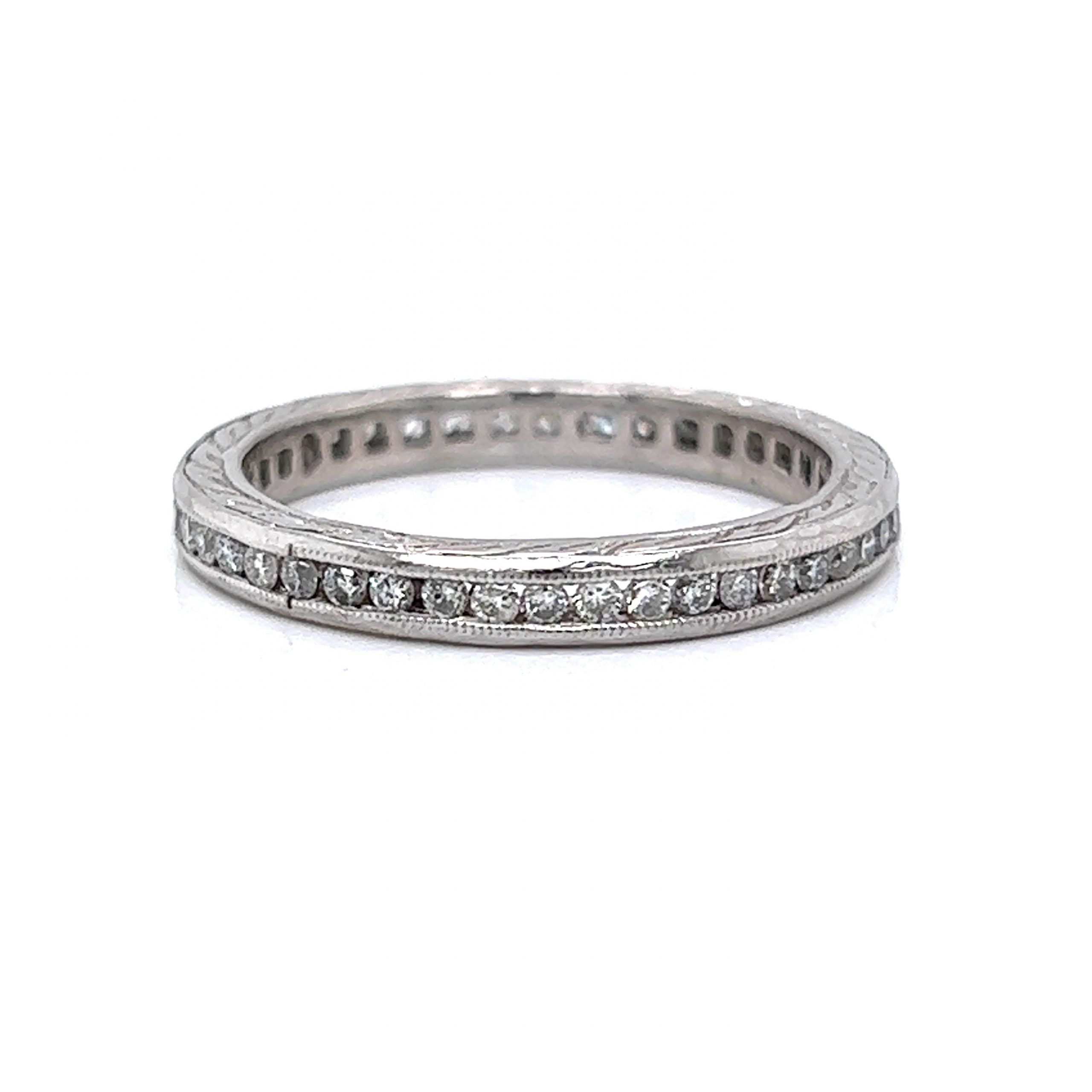 35 Diamond Eternity Engraved Wedding Band in Platinum – Filigree