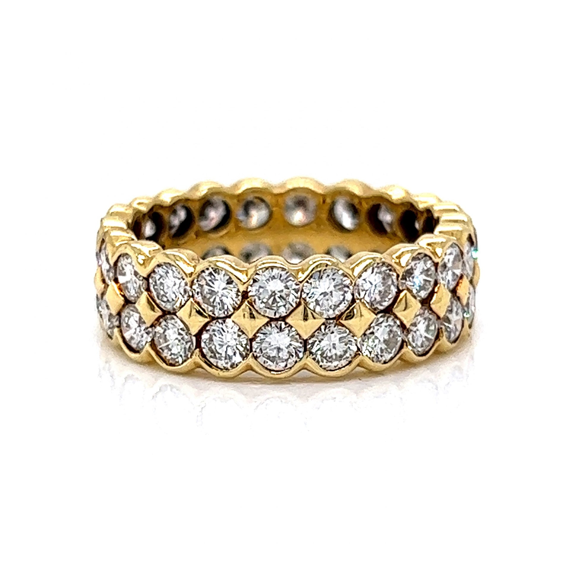 Two Row Bezel Set Diamond Eternity Band in 18k Yellow Gold