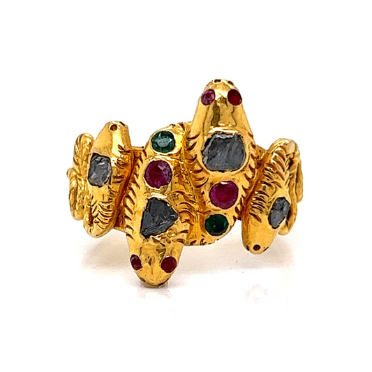 Multi-Gemstone Snake Cocktail Ring in 18k Yellow Gold