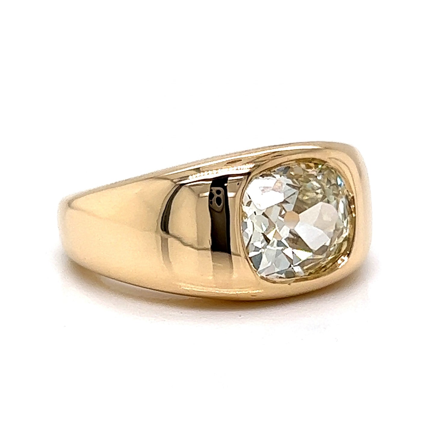 Flush Set Old Mine Cushion Cut Diamond Ring in 14k Yellow Gold