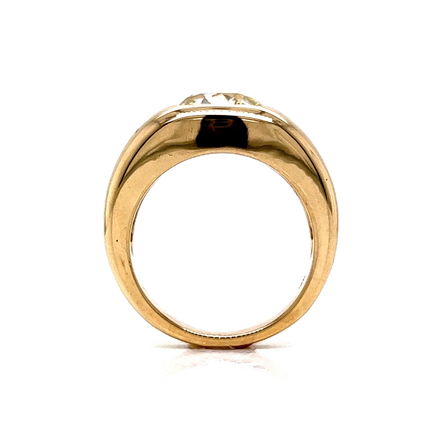 Flush Set Old Mine Cushion Cut Diamond Ring in 14k Yellow Gold