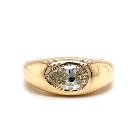 Flush Set Pear Cut Diamond Engagement Ring in 14k Yellow Gold