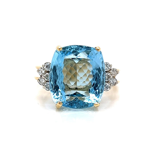 Cushion Cut Aquamarine & Diamond Cocktail Ring in 14k Gold