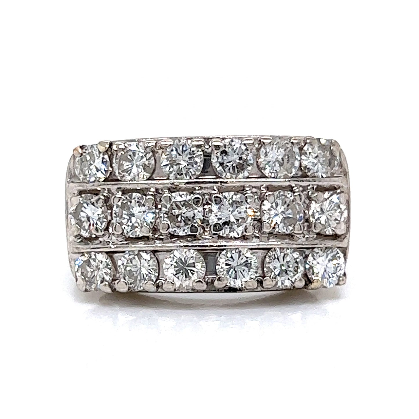 Three Row Diamond Cocktail Ring in 14k White Gold