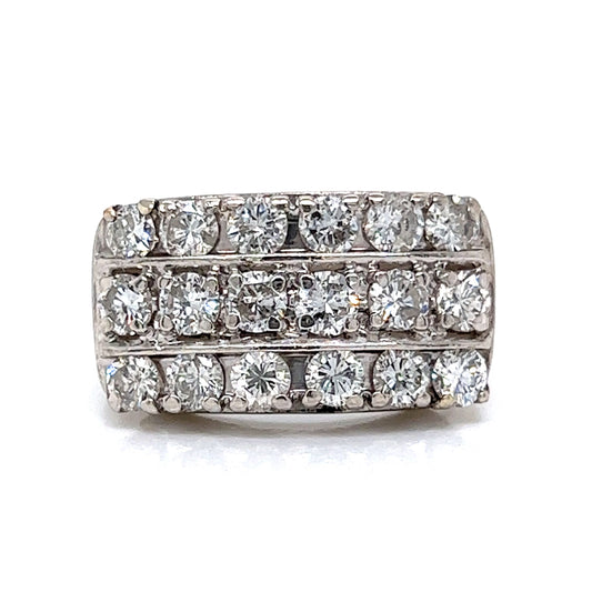 Three Row Diamond Cocktail Ring in 14k White Gold