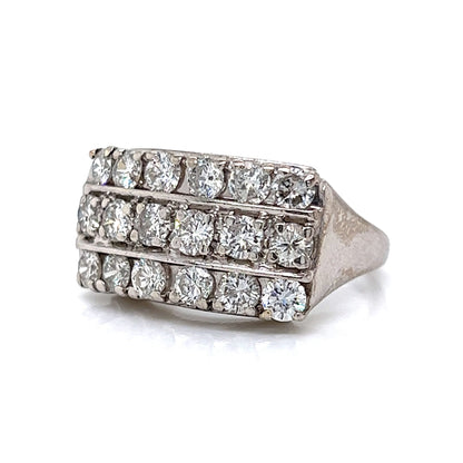 Three Row Diamond Cocktail Ring in 14k White Gold