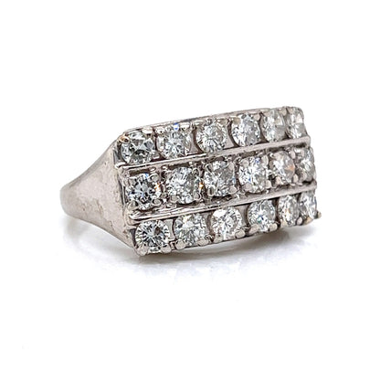 Three Row Diamond Cocktail Ring in 14k White Gold