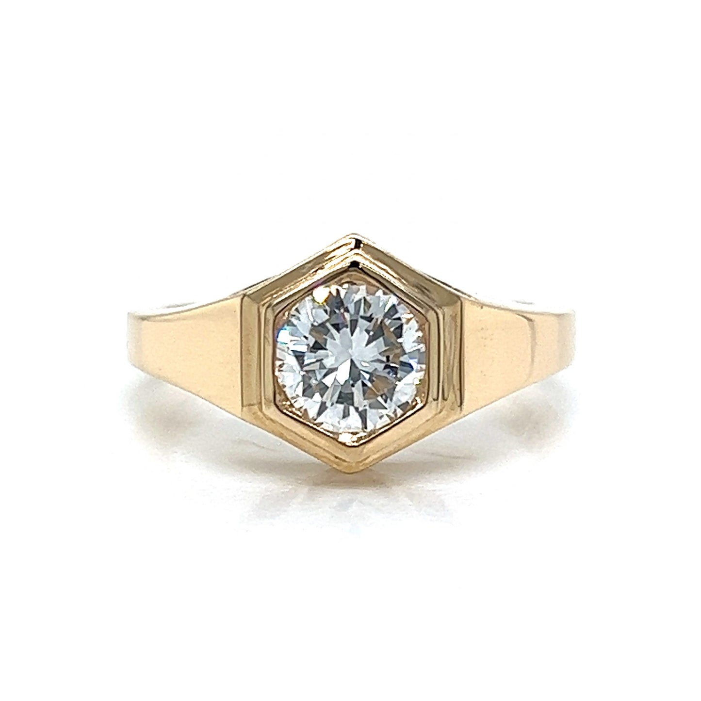 Hexagon Shaped .84 Round Diamond Engagement Ring in 14k Gold