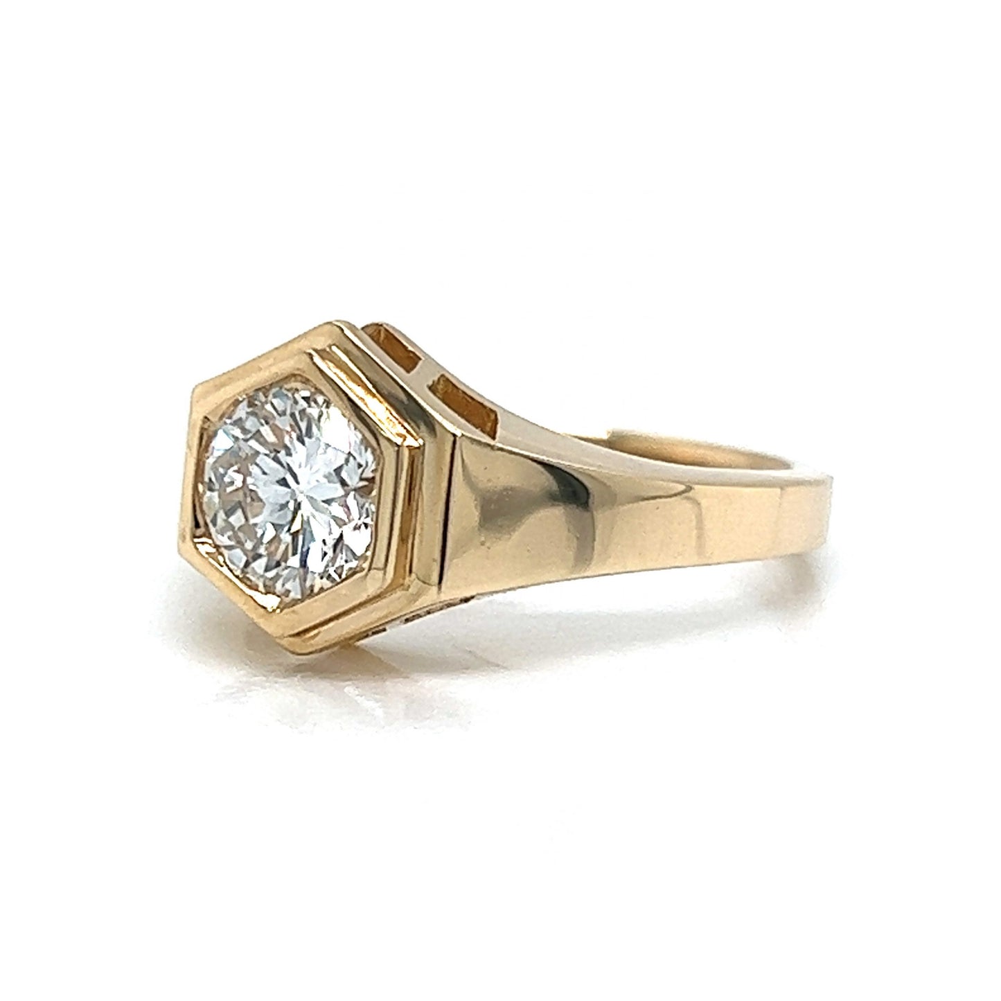 Hexagon Shaped .84 Round Diamond Engagement Ring in 14k Gold