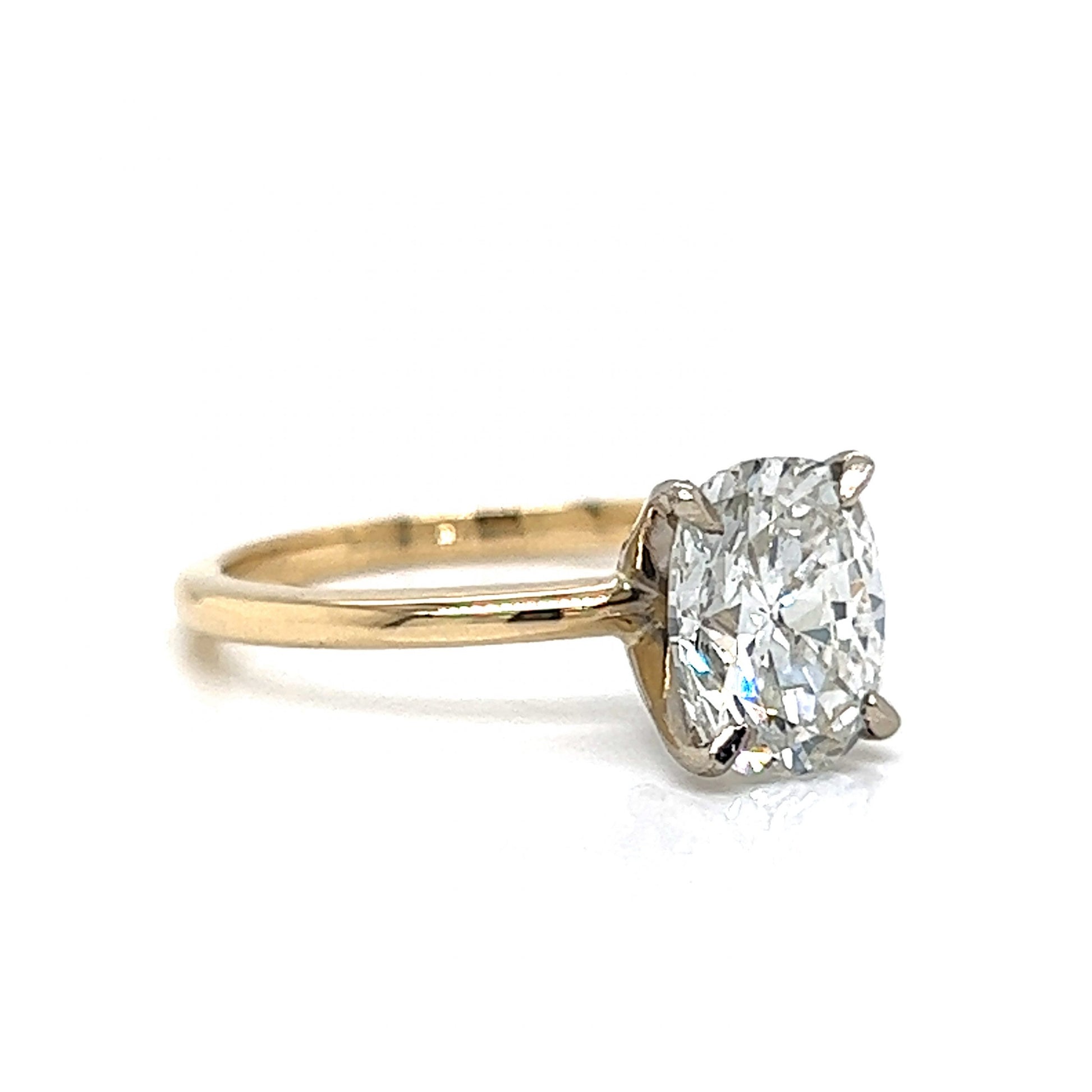 2.12 Solitaire Cushion Cut Diamond Engagement Ring in 14k Gold