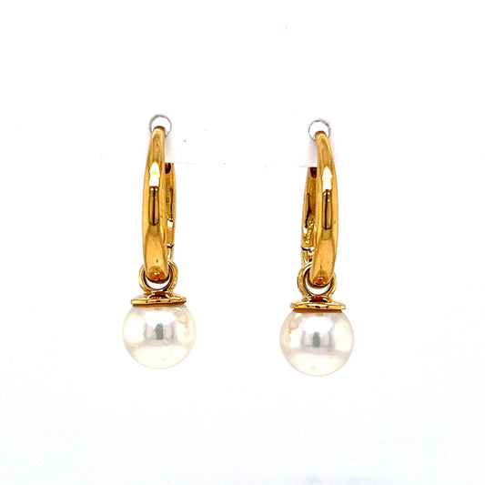 Pearl Drop Hoop Earrings in 14k Yellow Gold