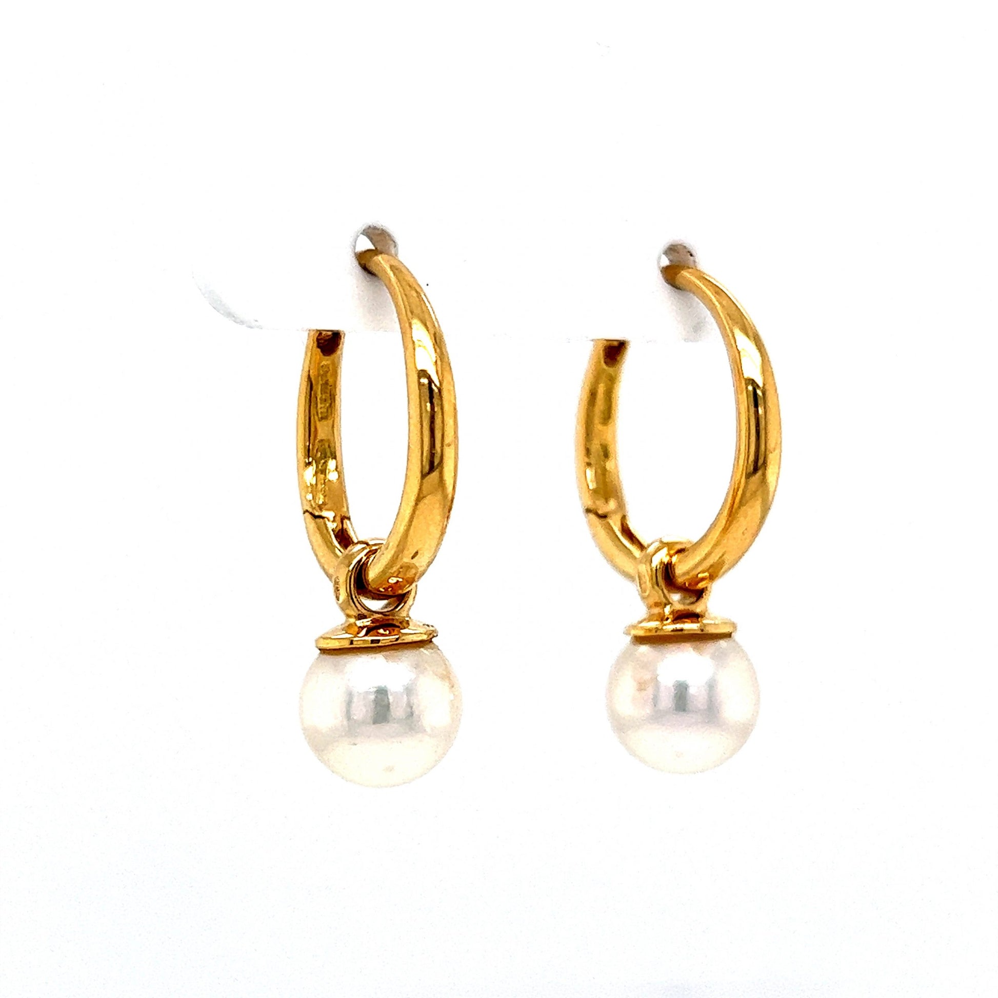 Pearl Drop Hoop Earrings in 14k Yellow Gold