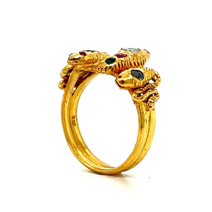 Multi-Gemstone Snake Cocktail Ring in 18k Yellow Gold