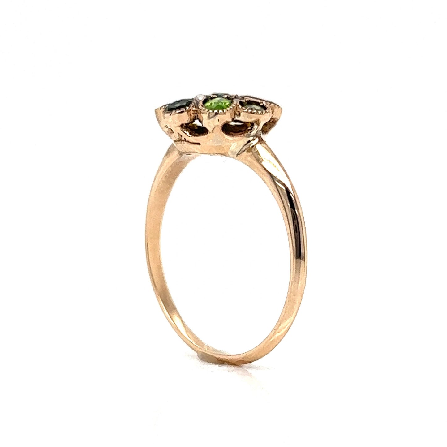 Victorian Peridot & Seed Pearl Flower Ring in 10k Yellow Gold