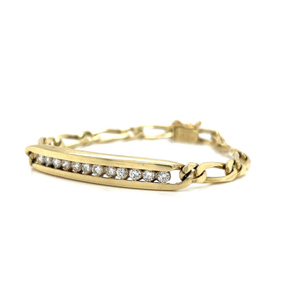 Modern Diamond ID Chain Bracelet in 14k Yellow Gold