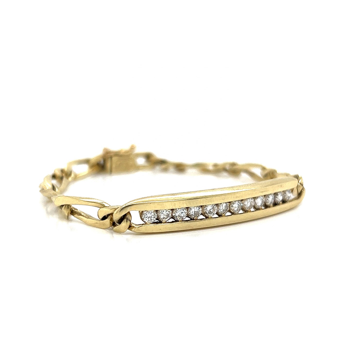 Modern Diamond ID Chain Bracelet in 14k Yellow Gold