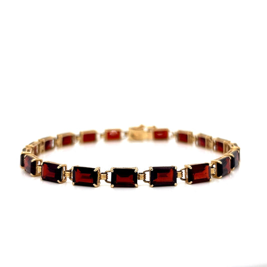 Emerald Cut Garnet Bracelet in 14k Yellow Gold