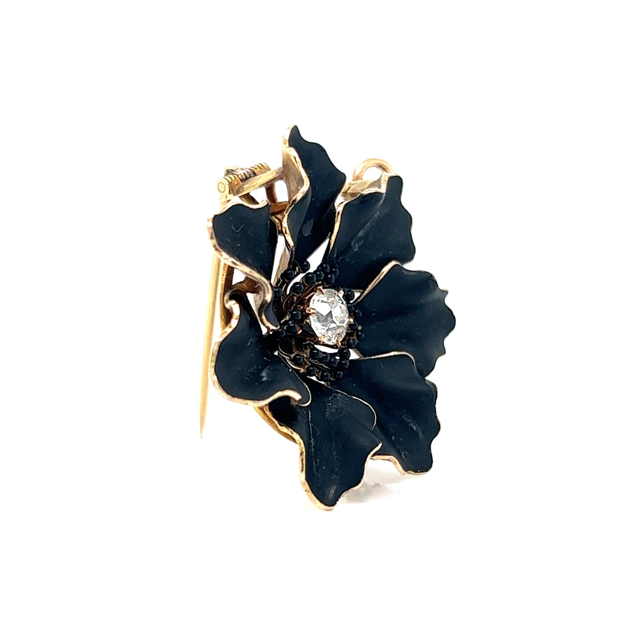 Black flower store brooch