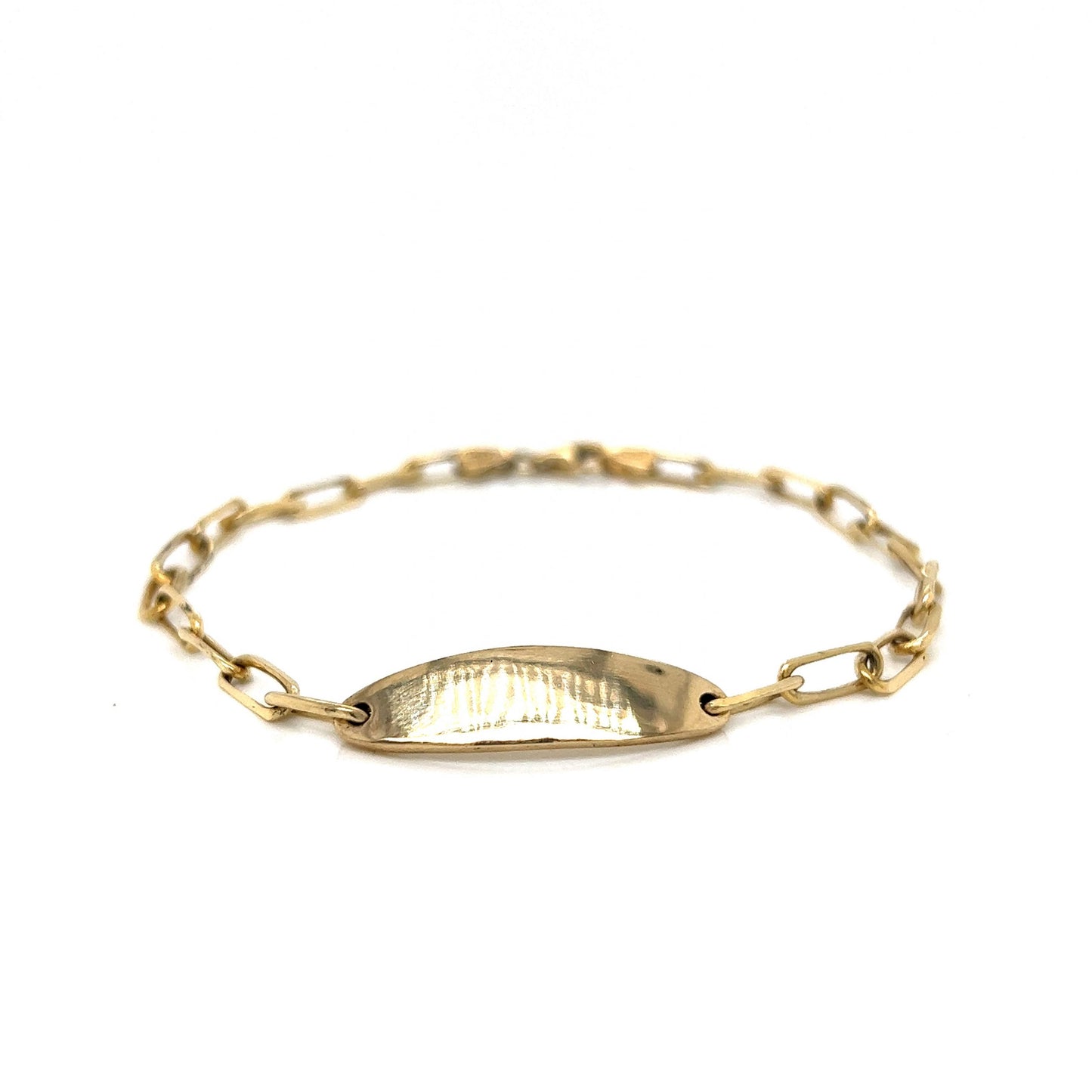 Oval ID Tag Paperclip Chain Bracelet in 14k Yellow Gold