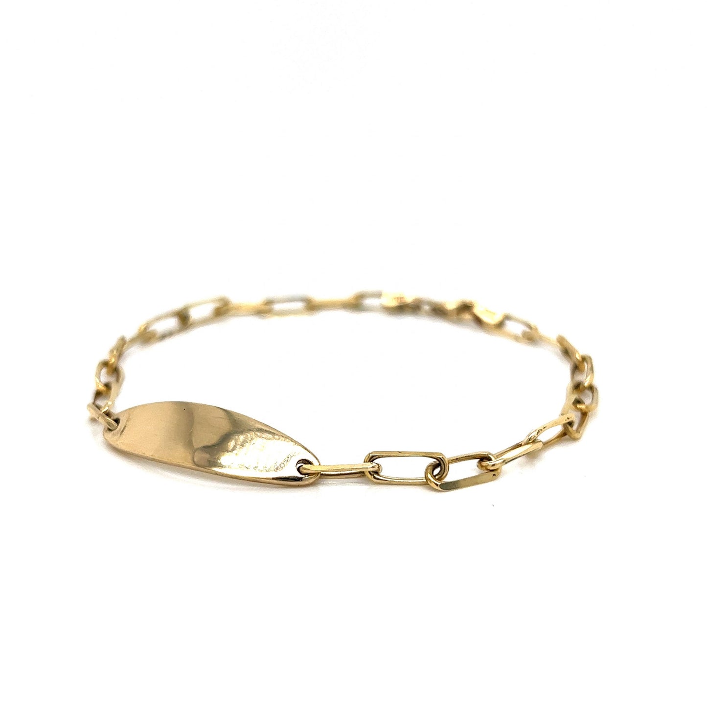 Oval ID Tag Paperclip Chain Bracelet in 14k Yellow Gold