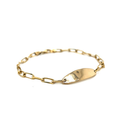 Oval ID Tag Paperclip Chain Bracelet in 14k Yellow Gold