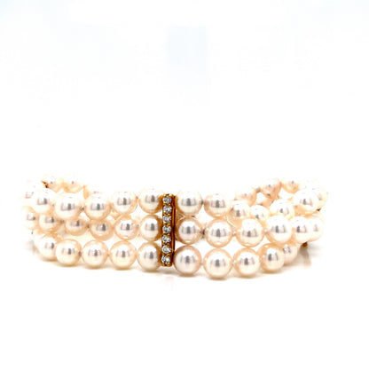 Diamond Station Pearl Bracelet in 14k Yellow Gold