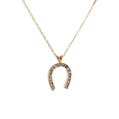 Victorian Diamond Horseshoe Pendant Necklace in 14k Gold