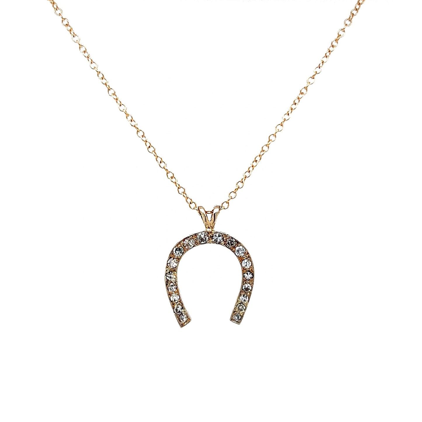 Victorian Diamond Horseshoe Pendant Necklace in 14k Gold