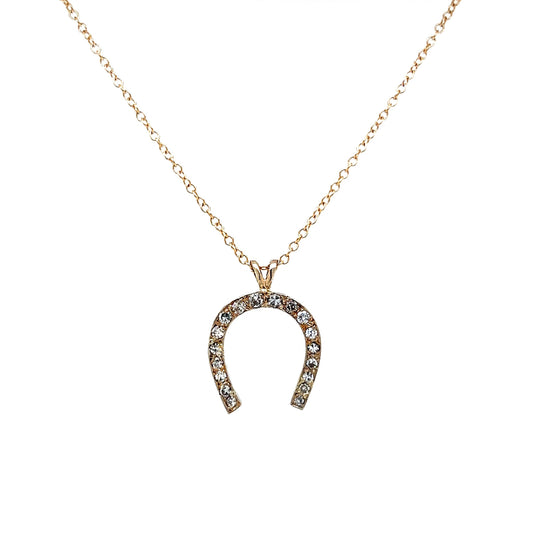 Victorian Diamond Horseshoe Pendant Necklace in 14k Gold