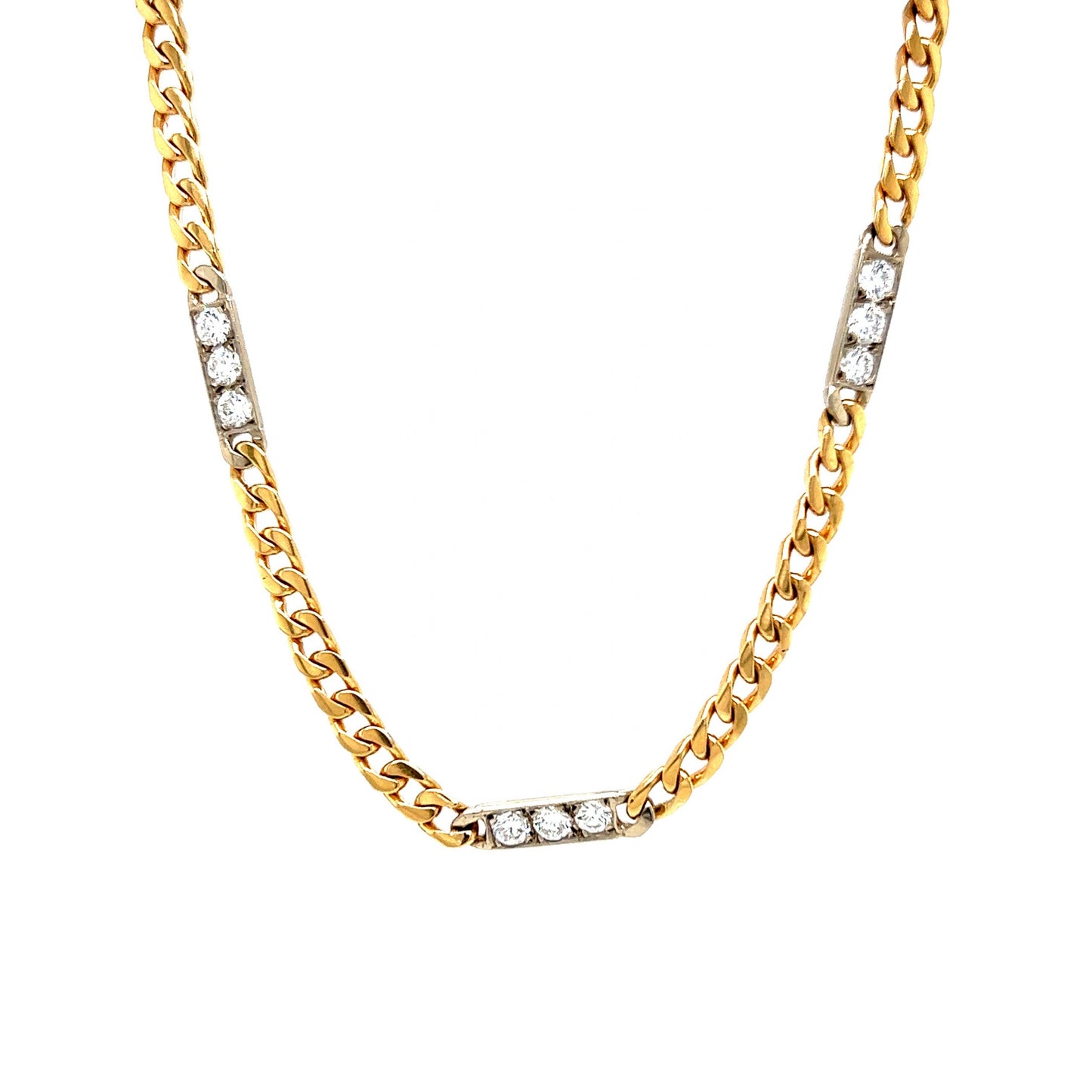 Diamond Station Curb Link Chain Necklace in 14k Yellow Gold